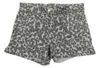 Šedo-antracitové riflové kraťasy s leopardím vzorem H&M