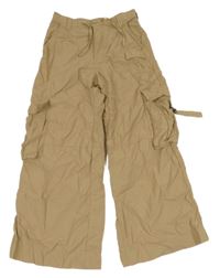 Béžové šusťákové široké cargo kalhoty H&M