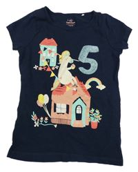 Tmavomodré tričko s jednorožcem a číslem Topolino