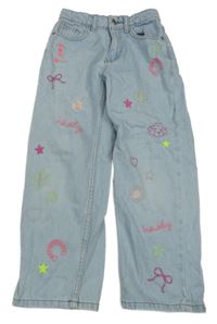 Světlemodré široké straight rifle s výšivkami Denim Co.
