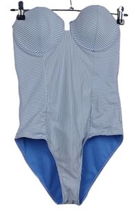 Dámské světlemodré proužkované jednodílné plavky Primark 