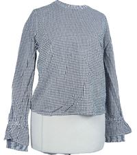 Dámská tmavomodro-bílá kostičkovaná crop krepová halenka Bershka 