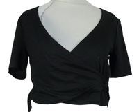 Dámské černé crop zavinovací tričko Bershka 