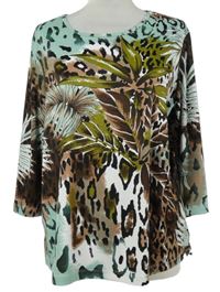 Dámské hnědo-světlemodro-limetkové vzorované triko Mira 