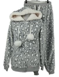 2set - Dámská šedá vzorovaná plyšová domácí tepláková souprava s kapucí Studio 