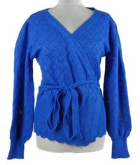 Dámský safírový ažurový zavinovací svetr s páskem Shein 