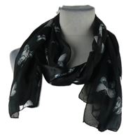 Dámská černo-bílá pruhovaná šála s motýlky 