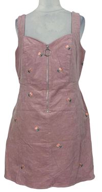 Dámské růžové manšestrové kytičkované šaty Topshop 