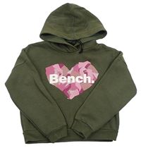 Khaki crop mikina s potiskem a kapucí Bench