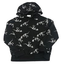 Černá mikina s kostrami dinosaurů a kapucí H&M