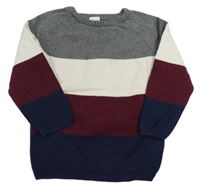 Šedo-bílo-vínovo-tmavomodrý svetr zn. H&M