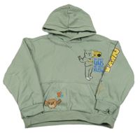 Khaki mikina s obrázky a kapucí 