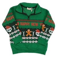 Zelená vzorovaná mikina s obrázky 