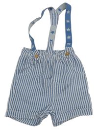 Modro-bílé pruhované mušelínové kraťasy s kšandami 