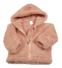 Růžová chlupatá propínací mikina s kapucí Shein