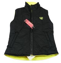 Nové - Černá šusťáková prošívaná zateplená funkční oboustranná vesta s výšivkou Crane