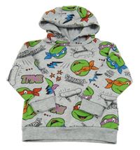 Šedá melírovaná mikina s Turtles a kapucí Nickelodeon