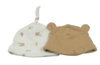 2x bavlněná čepice béžová+ bílá s ovečkami