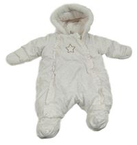 Bílá šusťáková zimní kombinéza se srdíčky, hvězdičkami a kapucí Orchestra