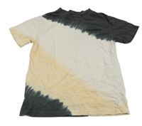 Šedo-bílo-meruňkové tričko s nápisem C&A