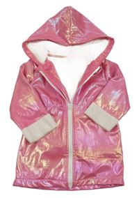 Růžová lesklá jarní bunda s kapucí Shein
