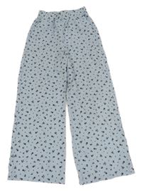 Světlemodré lehké široké krepové kalhoty s květy H&M
