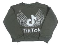 Khaki crop mikina s potiskem - Tik Tok