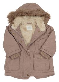 Starorůžová šusťáková zimní parka s kapucí Next