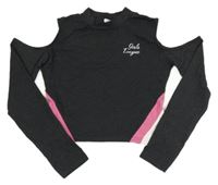 Tmavošedo-růžové crop triko s nápisem Chapter young