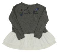 Tmavošedé triko s nápisem, pajetkami a halenkou Primigi