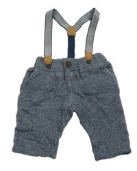 Tmavomodré melírované teplákové kalhoty s kšandami C&A