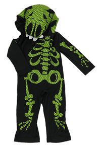 Kostým - Černo-zelená kombinéza s kostmi a kapucí - dinosaurus George