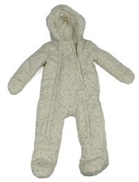 Bílá šusťáková zimní kombinéza s hvězdami a kapucí Primark