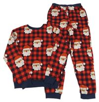 Tmavomdoro-červené kostkované fleecové pyžamo se Santou Next