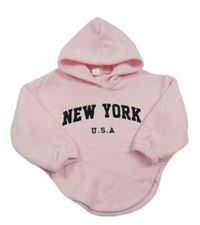 Světlerůžová fleecová mikina s nápisy a kapucí Shein