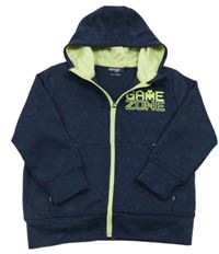 Tmavomodrá vzorovaná propínací mikina s nápisem a kapucí Ergeenomixx