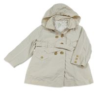 Světlebéžový šusťákový jarní kabát s páskem a kapucí 