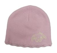 Světlerůžová pletená čepice s králíkem 