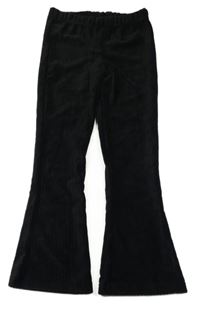 Černé sametové žebrované flare kalhoty