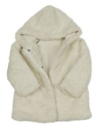 Smetanový kožešinový podšitý kabátek s kapucí 