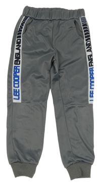 Šedé sportovní tepláky s pruhem a nápisy 