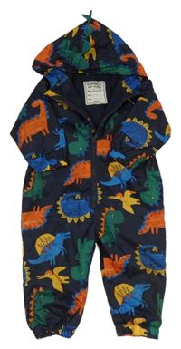 Tmavomodrá šusťáková podšitá kombinéza s dinosaury a kapucí Matalan