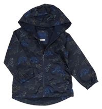 Tmavomodrá šusťáková jarní bunda s dinosaury a kapucí Urban