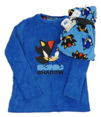 Nové - Modré chlupaté pyžamo - Sonic Primark