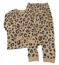 Béžovo-černé leopardí fleecové pyžamo M&S
