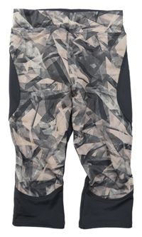 Tmavošedo-růžové vzorované sportovní capri legíny