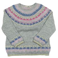 Šedý chlupatý svetr s barevným vzorem John Lewis