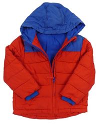 Červeno-modrá šusťáková prošívaná zimní bunda s kapucí George 