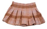 Pudrovo-růžové kostkované vlněné sukňové kraťasy Matalan