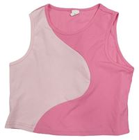 Růžovo-světlerůžový žebrovaný crop top Shein